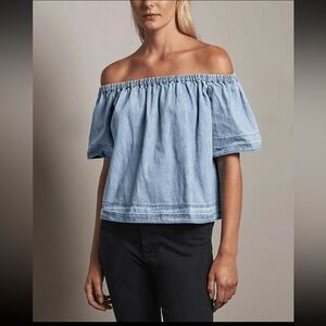 AG Adriano Goldschmied Light Blue Off-Shoulder Chambray Women’s S Boho Top